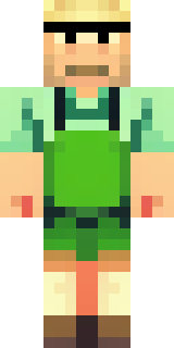 a farmer villager in a straw hat with a green apron
