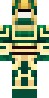 a jade samurai in green and gold ceremonial armor