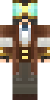 a steampunk inventor in a brown leather coat and brass goggles