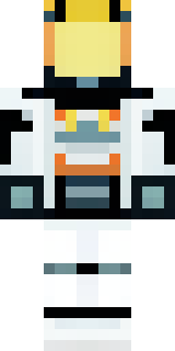 a mecha pilot in a white flight suit with a segmented helmet