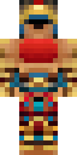 a gladiator in bronze arm guards and a red-plumed helmet