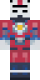 a masked hero in a sleek red and blue suit with a chest emblem