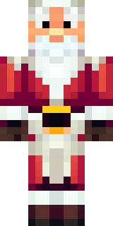 a jolly Santa in a red suit with a white beard and sack