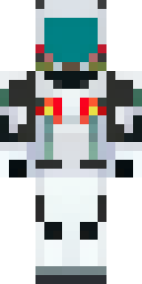 a mecha pilot in a white flight suit with a segmented helmet
