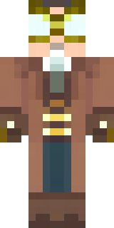a steampunk inventor in a brown leather coat and brass goggles