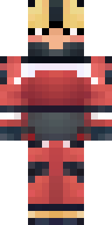 a samurai in red lacquered armor with a horned helmet
