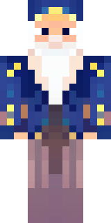 an old wizard in a starry midnight-blue robe and pointed hat