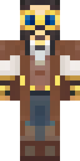 a steampunk inventor in a brown leather coat and brass goggles