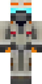 a battle-worn pilot in orange plating with scorch marks