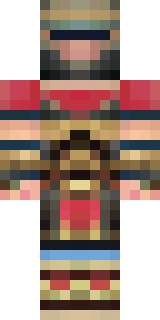 a gladiator in bronze arm guards and a red-plumed helmet