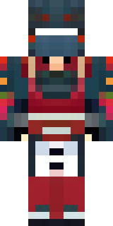 a samurai in red lacquered armor with a horned helmet