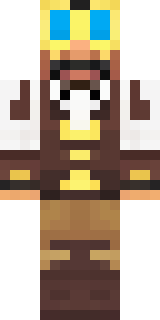 a steampunk inventor in a brown leather coat and brass goggles