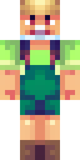 a farmer villager in a straw hat with a green apron