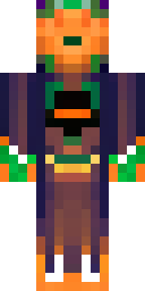 a Halloween pumpkin-headed figure in a dark cloak
