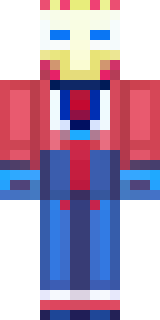 a masked hero in a sleek red and blue suit with a chest emblem