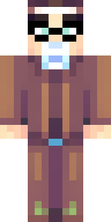 a friendly villager librarian in brown robes with glasses
