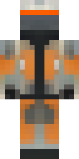 a battle-worn pilot in orange plating with scorch marks