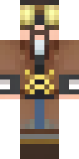 a steampunk inventor in a brown leather coat and brass goggles