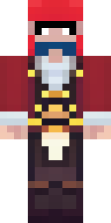 a pirate captain in a long red coat and tricorn hat