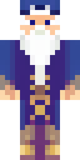 an old wizard in a starry midnight-blue robe and pointed hat