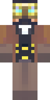 a steampunk inventor in a brown leather coat and brass goggles