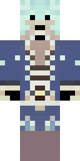 a ghostly pirate with pale skin and a tattered blue coat
