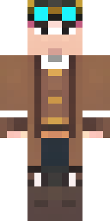 a steampunk inventor in a brown leather coat and brass goggles