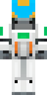 a mecha pilot in a white flight suit with a segmented helmet