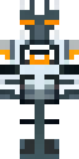 a mecha pilot in a white flight suit with a segmented helmet