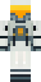 a mecha pilot in a white flight suit with a segmented helmet