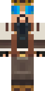 a steampunk inventor in a brown leather coat and brass goggles