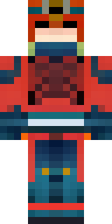 a samurai in red lacquered armor with a horned helmet
