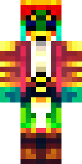 a golden pirate with an eyepatch and a parrot on the shoulder