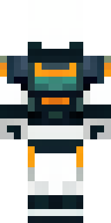 a mecha pilot in a white flight suit with a segmented helmet