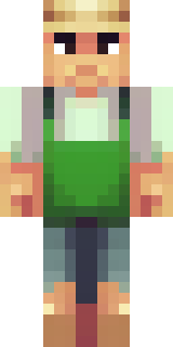 a farmer villager in a straw hat with a green apron