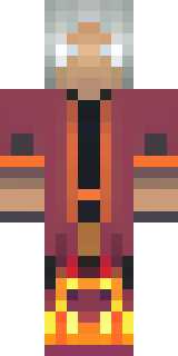a fire mage in crimson robes with burning orange sleeves