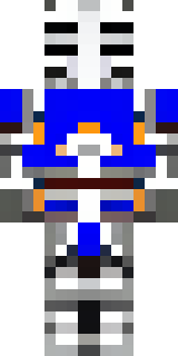 a knight in polished silver plate armor with a blue tabard