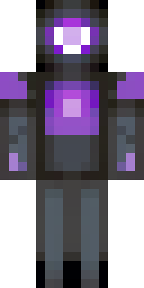 an enderman-inspired figure, tall and black with purple eyes