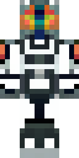 a mecha pilot in a white flight suit with a segmented helmet