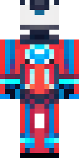 a masked hero in a sleek red and blue suit with a chest emblem