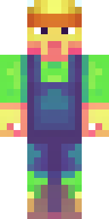 a farmer villager in a straw hat with a green apron
