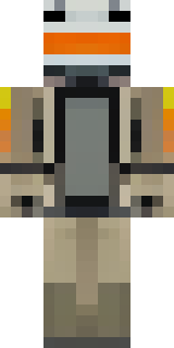 a battle-worn pilot in orange plating with scorch marks