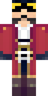a pirate captain in a long red coat and tricorn hat