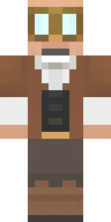 a steampunk inventor in a brown leather coat and brass goggles