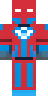 a masked hero in a sleek red and blue suit with a chest emblem