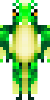 a dragon hybrid with green scales, horns and a spined tail