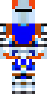 a knight in polished silver plate armor with a blue tabard