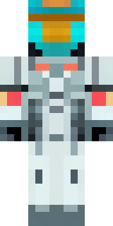 a mecha pilot in a white flight suit with a segmented helmet