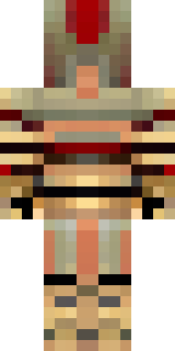 a gladiator in bronze arm guards and a red-plumed helmet
