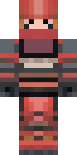 a samurai in red lacquered armor with a horned helmet